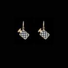 Checker Alloy Dangle Earring 1 Pair - Gold & White & Black - One Size