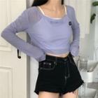 Sleeveless Plain Cropped Top / Long-sleeve Cropped Top