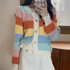 Rainbow Striped Long-sleeve Knit Top Rainbow - One Size