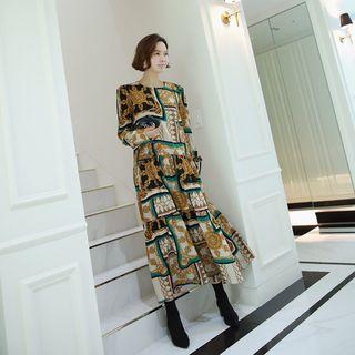 Patterned Maxi Dress Beige - One Size