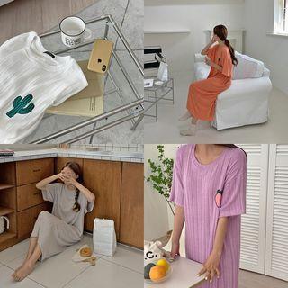 Printed Ribbed Long T-shirt Dress