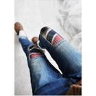 Drawstring-waist Knee-patch Tapered Jeans