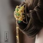 Flower Fringed Hair Claw 1pc - Gold & Yellow & Green - One Size