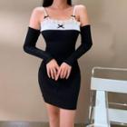 Long-sleeve Cold-shoulder Two Tone Mini Dress