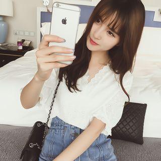 Eyelet Lace V-neck Blouse