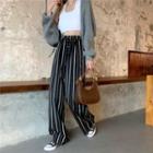 Striped Loose-fit Pants Black - One Size