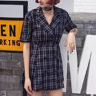 Double Breasted Plaid Short Sleeve Shirt Dress