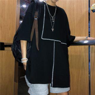 Asymmetric Stitched Panel Short-sleeve Top
