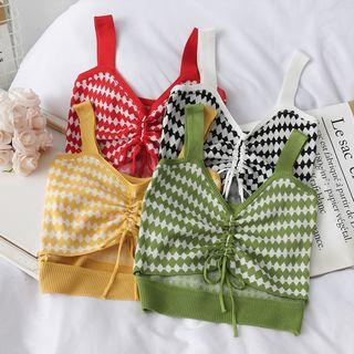 Checker Drawstring Knit Camisole Top