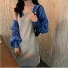 Plain Loose-fit Jacket / Sleeveless Dress