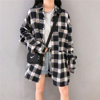 Front Pocket Plaid Button Top As Shown In Figure - One Size