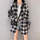 Front Pocket Plaid Button Top As Shown In Figure - One Size