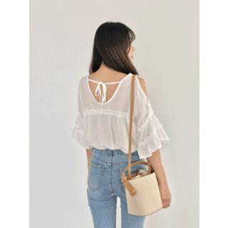 Slit-shoulder Frill-trim Blouse