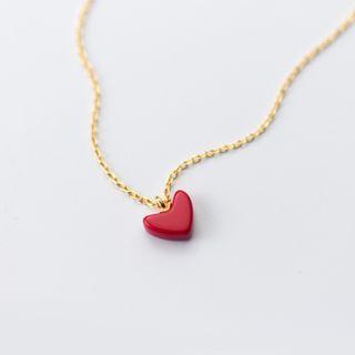 Heart Pendent Sterling Silver Necklace 1 Pc - Necklace - Red Love Heart - Gold - One Size