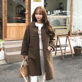 Single-breasted Fleece Coat Brown - One Size
