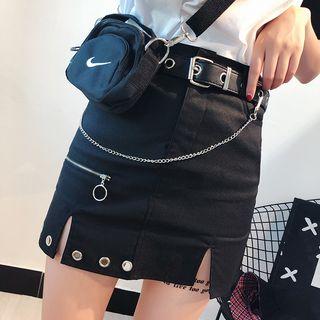 High-waist Hook-accent A-line Skirt