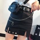 High-waist Hook-accent A-line Skirt