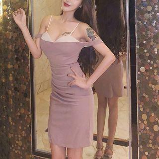 Cold-shoulder Split Mini Sheath Dress