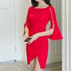 Asymmetric Hem 3/4-sleeve Dress