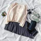 Plain Cardigan / Mesh Midi Skirt