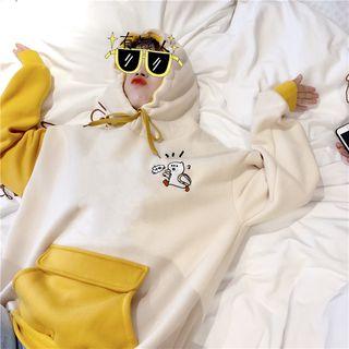 Duck Embroidered Two-tone Hoodie Yellow - One Size