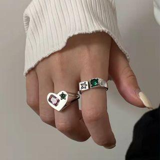Heart / Square Rhinestone Alloy Open Ring