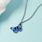 Butterfly Pendant Necklace Blue Butterfly - Silver - One Size