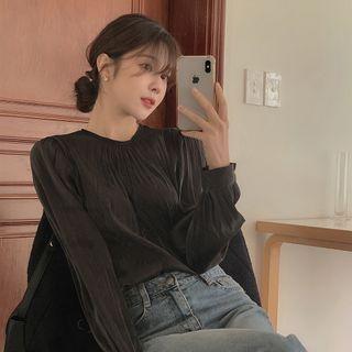 Tie-neck Bishop-sleeve Silky Blouse