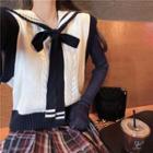 Color-block Knit Vest / Blazer / Plaid Skirt