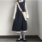 Long-sleeve Midi Collared Dress / Midi Overall Dress