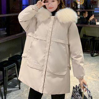 Long-sleeve Lettering Furry Trim Jacket