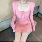 Long-sleeve Mini Ruched Bodycon Dress