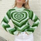 Heart Print Mock-neck Long-sleeve Knit Crop Sweater