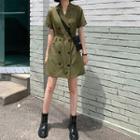 Double-breasted Lapel Mini Dress With Belt