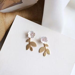 Resin Flower Earring 1 Pair - S925 Silver Stud Earrings - White & Gold - One Size