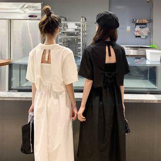 Short-sleeve Shirt / Spaghetti Strap Midi A-line Dress