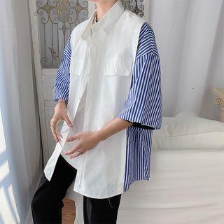 Pinstripe Panel 3/4 Sleeve Oversized Shirt