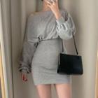 Set: Cropped Sweatshirt + Spaghetti Strap Mini Bodycon Dress
