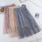Embellished Mini A-line Mesh Skirt