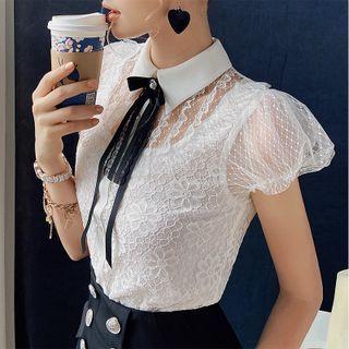Cap-sleeve Bow Lace Blouse