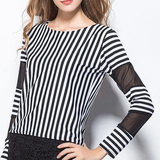 Long-sleeve Striped Print Top