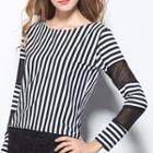 Long-sleeve Striped Print Top