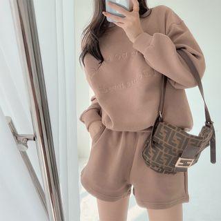 Set: Embroidered Loose Sweatshirt + Shorts
