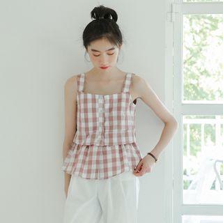 Sleeveless Gingham Buttoned Top
