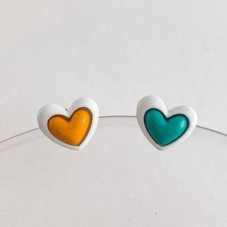 Heart Two-tone Dangle Earring 1 Pair - Orange & Green - One Size