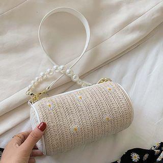 Floral Embroidered Woven Shoulder Bag