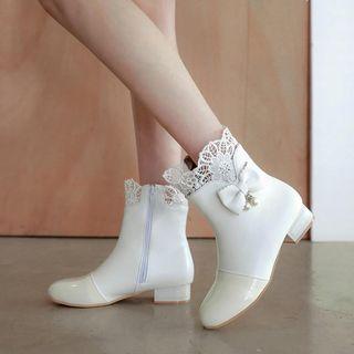 Bow Lace Trim Side-zip Short Boots