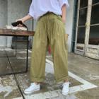 Drawcord-waist Wide Pants Khaki - One Size