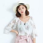 Bell Sleeve Floral Tie-neck Top