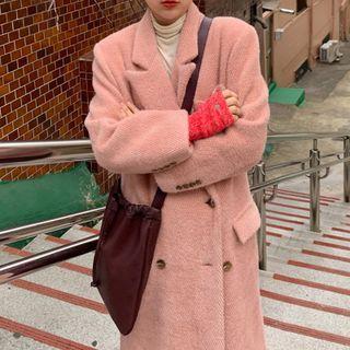 Notch Lapel Double-breasted Midi Coat Light Pink - One Size